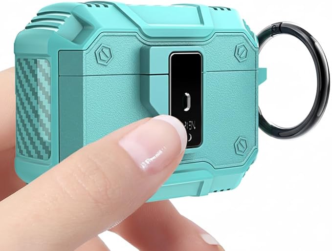for AirPods Pro 3 Case, Secure Lock Magnetic Lid Cover with Keychain, Military Grade Shockproof Protective Case for Airpods Pro 3rd Generation, Wireless Charging & Front LED Visible,Sky Blue