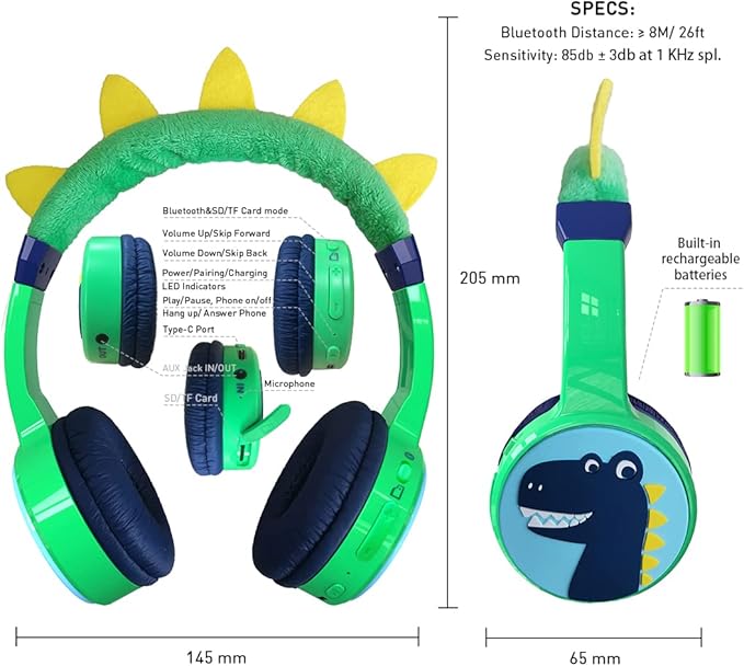 Kids Bluetooth Headphones, with 85dB Volume Limited Adjustable Headphone, Wireless Bluetooth Headphones, Aux 3.5mm Cable Included for Boys Girls Study, School, Kids Headset for ipad/Tablet