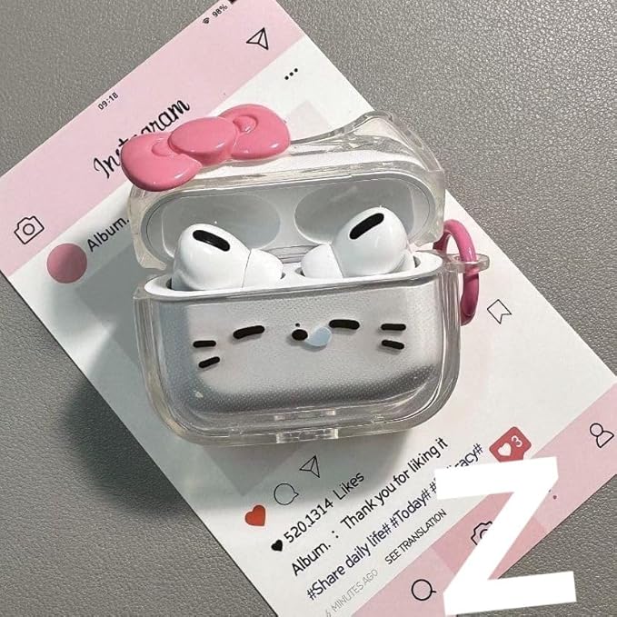 Transparent Clear Earphone Case for AirPods Pro 3 (2025), Lovely Cat Face TPU Silicone Case, Kitty AirPods Pro 3 Cover Protective Skin Shockproof Protector for Earbuds -Sleeping Bowknot Cat