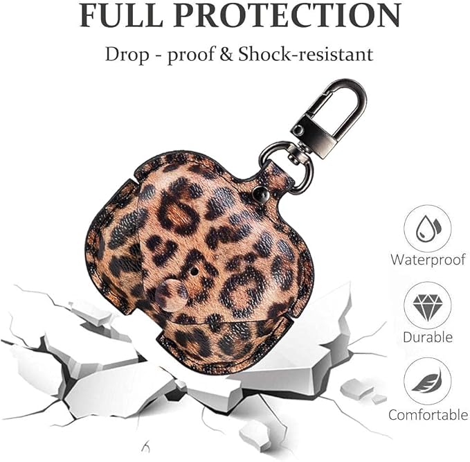 Genuine Leather Case Compatible with AirPods Pro Case 2nd/1st Gen (2023/2022/2019), VOMA Protective Cover for Apple AirPods Pro 2/Pro Wireless Charging Case with Keychain and Snap Lock Leopard