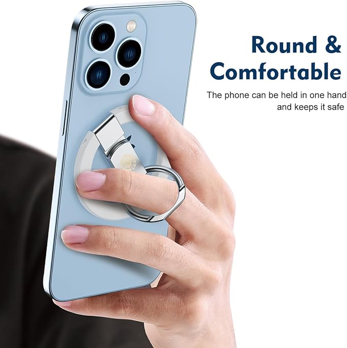 Pink Ergonomic Phone Ring Holder Magnetic Kickstand iPhone 11 12 13 14 15 16 17 Pro Max Samsung Galaxy S24 Ultra Anti-Slip Grip 360° Adjustable Foldable Finger Loop Wireless Charging Lightweight