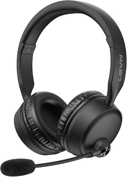 Bluetooth Headset with Microphone, 60 Hrs Bluetooth Headphones with Mic, Wireless Headset with Mic for Work/Meetings/Office/iPhone/Phone Calls/Call Center/Computer/PC/Teams/Zoom/Podcast/Skype/WebEx