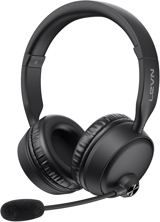 Bluetooth Headset with Microphone, 60 Hrs Bluetooth Headphones with Mic, Wireless Headset with Mic for Work/Meetings/Office/iPhone/Phone Calls/Call Center/Computer/PC/Teams/Zoom/Podcast/Skype/WebEx