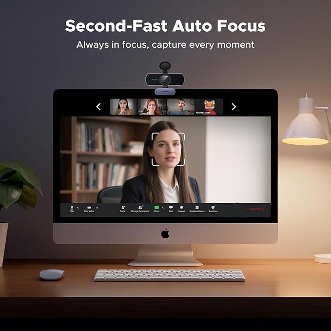 4K Ultra HD Webcam for PC and Mac with Autofocus Noise Canceling Microphone for Video Calls and Streaming