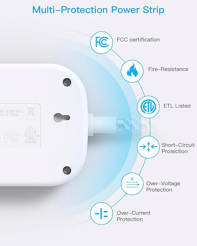 Cruise Essentials 2025,One Beat Travel Power Strip with USB C,Flat Plug Extension Cord with 3 Outlets 4 USB Ports(2 USB C),5 ft Desk Wall Outlet Extender,Non Surge Protector for Cruise,Dorm Room,ETL