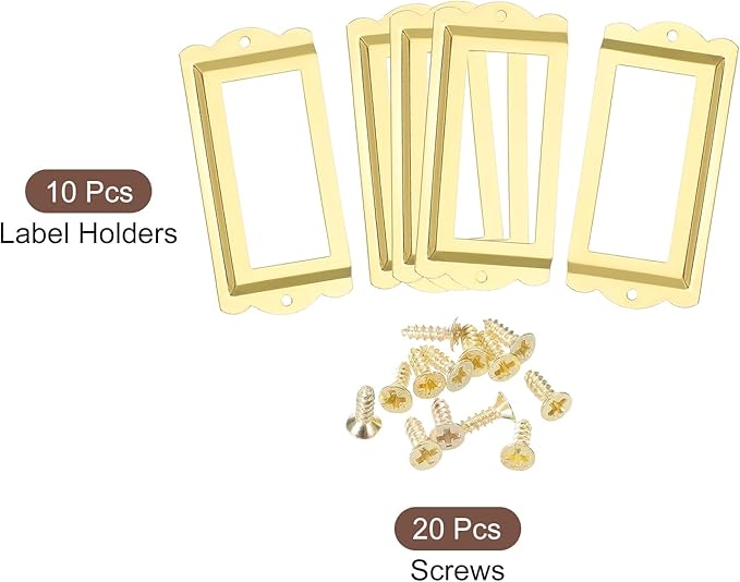 uxcell Metal Label Holders, 85x40mm 10pcs File Name Card Tag Label Holder Frame for Office Library Drawer Cabinet Shelves, Gold Tone