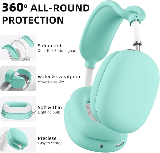 Lerobo Case Cover for AirPods Max Headphones, Soft Silicone Earcup/Anti-Scratch Earpad Case Cover/Headband Cover, Accessories Protective Cover for Apple AirPods Max2024/2020（Turquoise）
