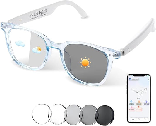 AI Smart Glasses, Bluetooth Translation Glasses for Men Women, Smart Audio Sunglasses with Real Time Translation(160+Languages), Photochromic Lenses, Music Blue Light Glasses for Travel Business-Blue
