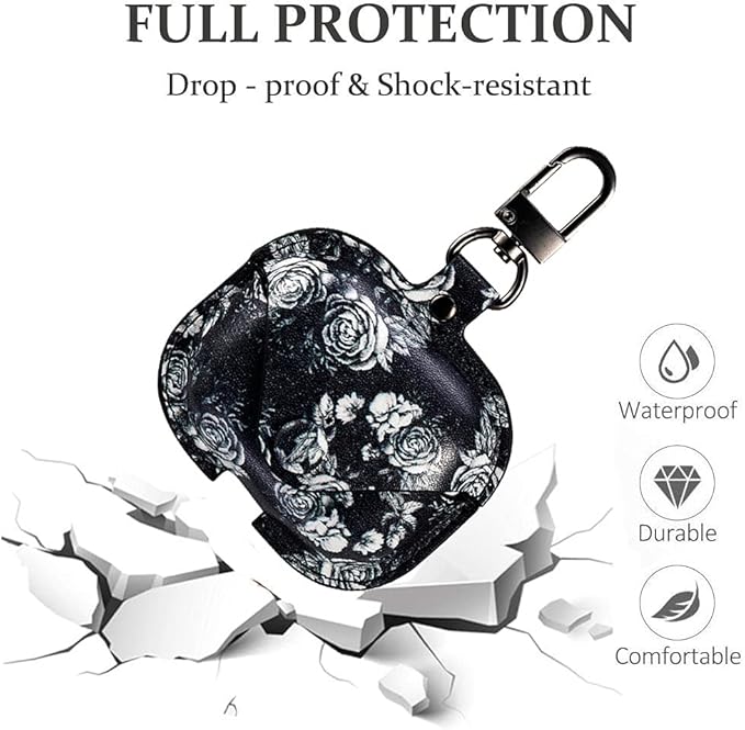 Genuine Leather Case Compatible with AirPods Pro Case 2nd/1st Gen (2023/2022/2019), VOMA Protective Cover for Apple AirPods Pro 2/Pro Wireless Charging Case with Keychain and Snap Lock Gray Rose