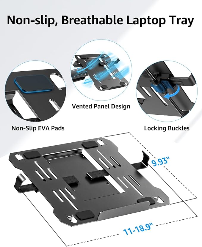 MOUNTUP Laptop and Monitor Desk Mount, Laptop Tray for Max 17" Notebook, Monitors Arm Fits up to 32" Monitor, Laptop Arm Holds 4.4-22lbs, 2-in-1 Tall Laptops Mount with Clamp/Grommet