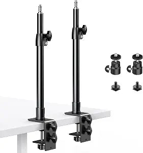 2-Pack Camera Desk Mount Stand with 1/4" Ball Head and Cold Shoe Mount Adapter,12.9-22" Tabletop Mounts Stand, Adjustable Aluminum Desktop Light Stand, for DSLR Camera, Ring Light, Video Light