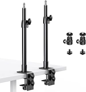 2-Pack Camera Desk Mount Stand with 1/4" Ball Head and Cold Shoe Mount Adapter,12.9-22" Tabletop Mounts Stand, Adjustable Aluminum Desktop Light Stand, for DSLR Camera, Ring Light, Video Light