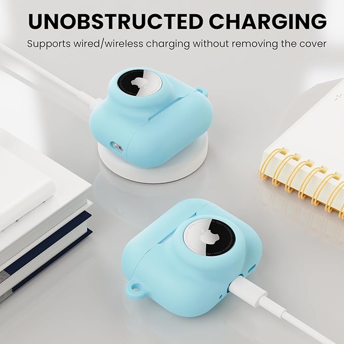 2 in 1 Silicone Case Compatible with AirPods Pro 3 and AirTag 2/1, Shockproof Protective Case Cover for AirPods Pro 3rd Generation 2025 with Cleaner Kit & Carabiner (Sky Blue)