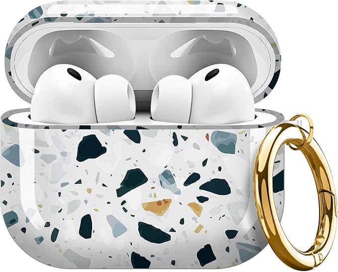 Compatible with AirPods Pro 3 Case 2025 for Women Girls – Cute Shockproof Protective Cover with Gold Round Buckle, Anti-Drop Soft Case for AirPod Pro 3rd Gen (Marble Stone)