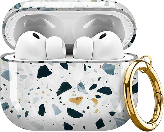 Compatible with AirPods Pro 3 Case 2025 for Women Girls – Cute Shockproof Protective Cover with Gold Round Buckle, Anti-Drop Soft Case for AirPod Pro 3rd Gen (Marble Stone)