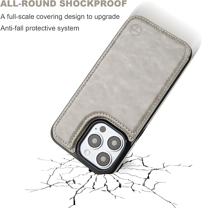 ONETOP Compatible with Magsafe for iPhone 13 Pro Wallet Case with Card Holder, PU Leather Kickstand RFID Blocking Case, Double Magnetic Clasp and Durable Shockproof Cover 6.1 Inch (Grey)