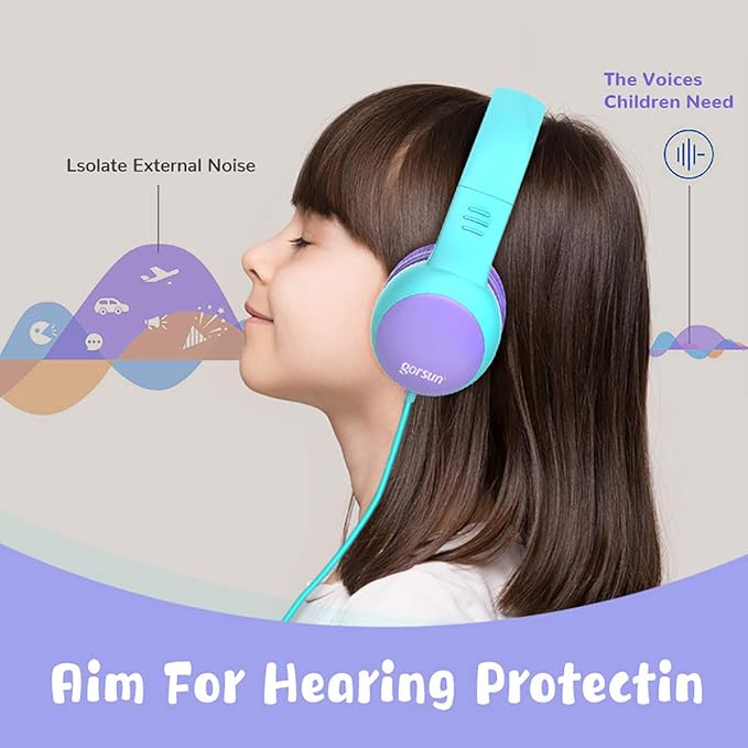 gorsun Kids Headphones with Limited Volume, Cat Ear Toddler Headphones, Wired Headphone Over Ear for Boys and Girls,Stereo Sound Foldable 3.5mm Headset for Children