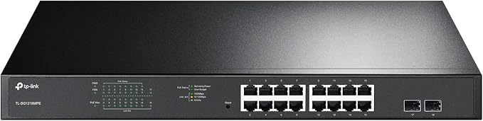 TP-Link TL-SG1218MPE 16 Port Gigabit Switch Easy Smart Managed 16 PoE+ @250W, 2 non-PoE ports, 2 combo SFP slots 3 Year Manufacturer Warranty QoS, Vlan, IGMP & LAG, Free Expert Help