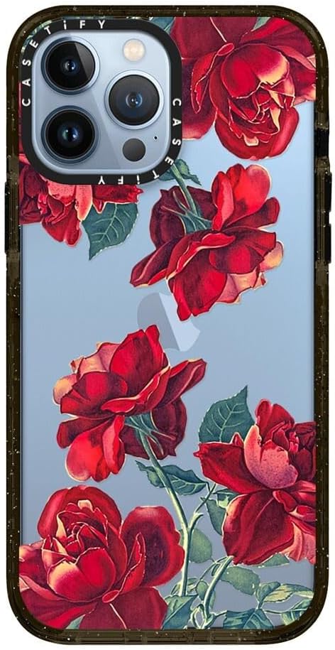 CASETiFY Impact iPhone 13 Pro Max Case [6.6ft Drop Protection] - Red Roses (Transparent) - Clear Black