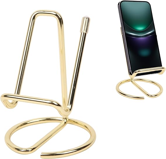 Gold Metal Phone Stand for Desk, One-piece Construction
