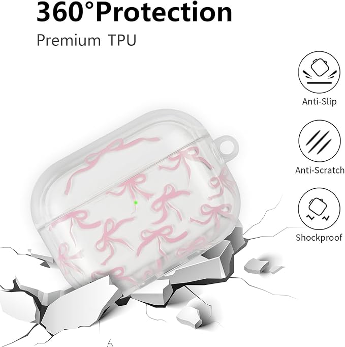 Compatible with AirPods Pro 2 Case Cover 2022, Soft TPU with Cute Flower Pattern for AirPods Pro 2nd/1st Generation Case with Flower Keychain and Carabiner for Girls Women (Pink Bow)