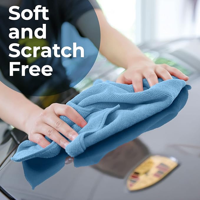 Avalon Towels Microfiber Cleaning Cloths (Value Pack of 36) Size 16" x 16", Highly Absorbent Cleaning Rags, Lint Free Cleaning Towels, Reusable and Washable, Microfiber Towels for Cars (Blue)