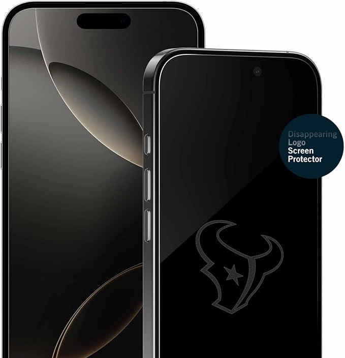NFL Houston Texans Clear Screen Protector for iPhone 16, for 15 and 15 Pro - with Disappearing Logo - Scratch-Resistant and Easy-to-Install Screen Protectors (Includes Installation Tray)