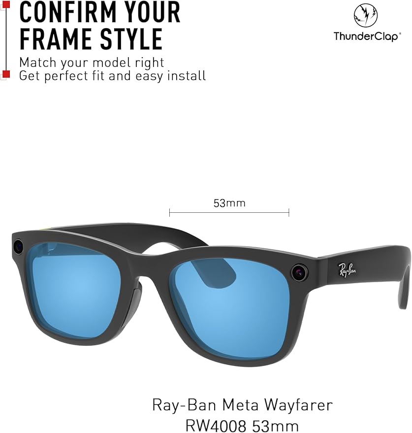 ThunderClap POLARIZED Replacement Lenses Compatible with Ray-Ban Meta Wayfarer RW4006 50mm | RW4008 53mm Smart Glasses