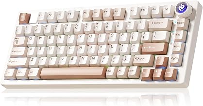 LEOBOG x AULA HI75C Pro PC Gaming Aluminum Alloy Keyboard,Bluetooth/USB-C/Wireless Tri-Modes Mechanical Keyboards,Hot Swappable Brown Creamy Keyboard with Turquoise Switch for Windows/Mac/Tablet Gamer - Image 1
