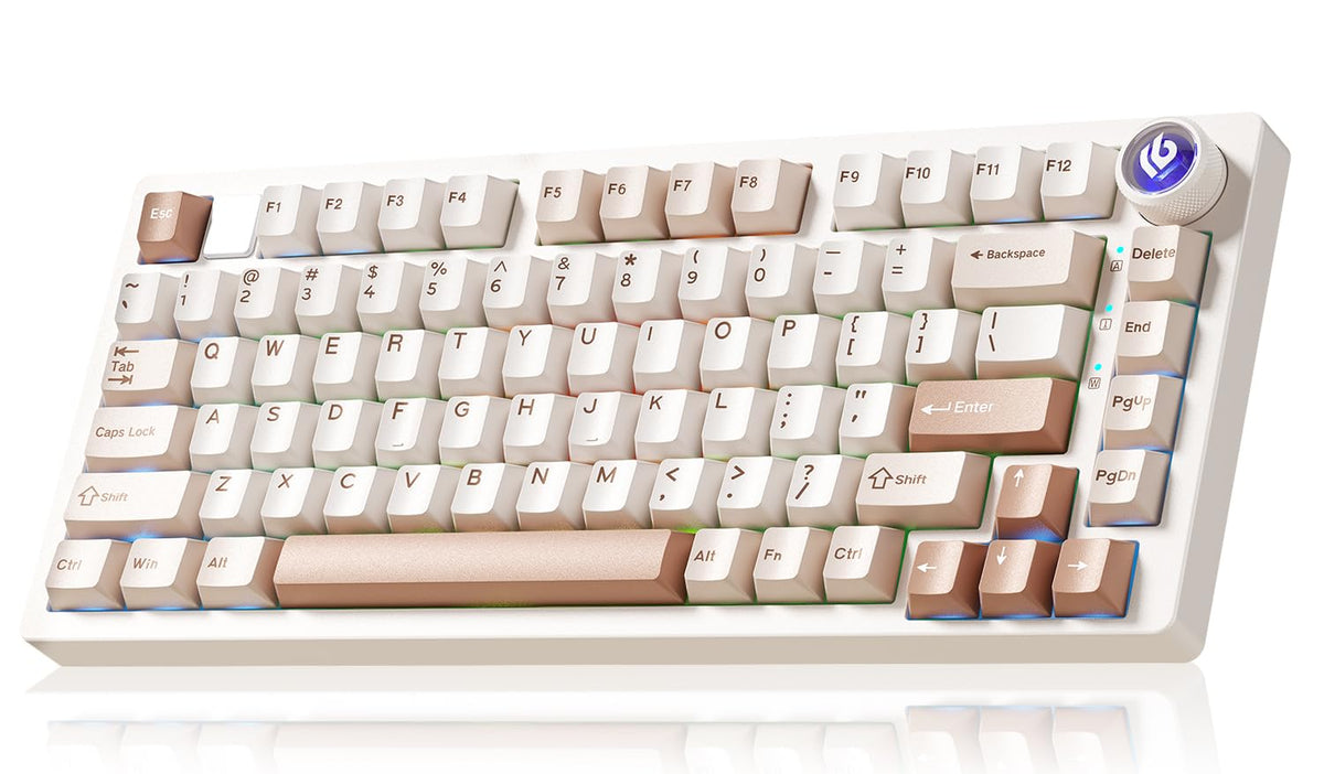 LEOBOG x AULA HI75C Pro PC Gaming Aluminum Alloy Keyboard,Bluetooth/USB-C/Wireless Tri-Modes Mechanical Keyboards,Hot Swappable Brown Creamy Keyboard with Turquoise Switch for Windows/Mac/Tablet Gamer