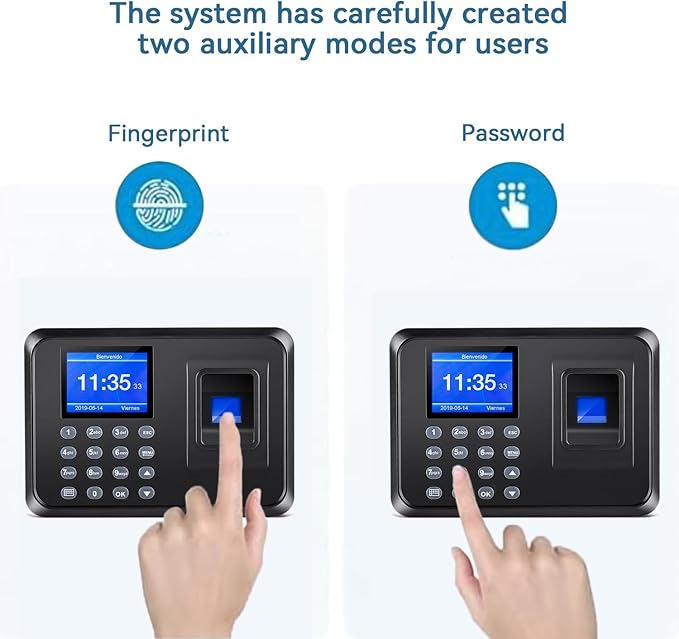 Time Clocks for Employees Small Business, 2 in 1 Time Clock (Fingerprint & Password) Employee Clock in & Out Machine Attendance Punch Clock Recorder Tracker for Small Businesses & Offices