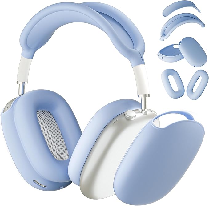 ATUAT for AirPods Max Headphones Case, Protective Silicone Case Cover Skin Accessories Anti-Scratch for Women Men for Apple AirPods Max 2024/2020 (USB-C/Lightning), Light Blue