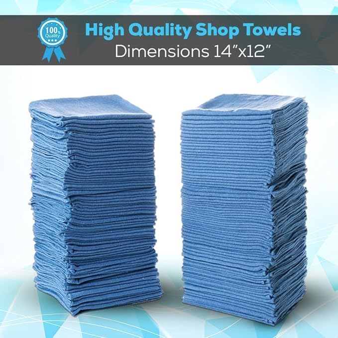 SIMPLI-MAGIC Cotton Shop Towels 14"x12" (150 Pack) – Reusable Cleaning Shop Rags for Automobiles, Industries, Garage and Homes (Blue)