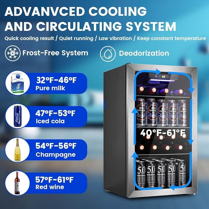 26 Bottle Wine Cooler Refrigerator, Small Freestanding Wine Fridge for Red, White and Champagne, Built-in Wine Cellar with Stainless Steel Glass Door , 40-66F Digital Temperature Control, Indoor Use
