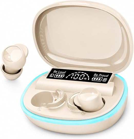 Sleep Earbuds for Side Sleepers, Mini Invisible Bluetooth Earbuds, Ultra-Light Sleep Headphones HiFi Sound, Long Battery Life, LED Display, Bluetooth 5.4, ANC Noise Cancelling, Nude Beige