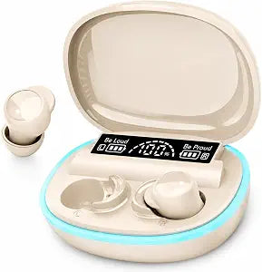 Sleep Earbuds for Side Sleepers, Mini Invisible Bluetooth Earbuds, Ultra-Light Sleep Headphones HiFi Sound, Long Battery Life, LED Display, Bluetooth 5.4, ANC Noise Cancelling, Nude Beige