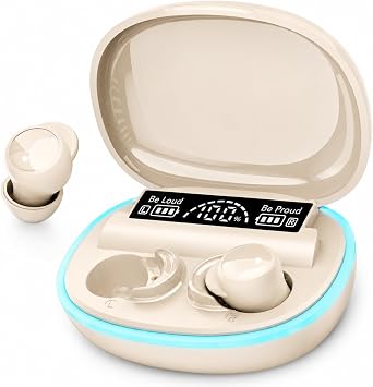 Sleep Earbuds for Side Sleepers, Mini Invisible Bluetooth Earbuds, Ultra-Light Sleep Headphones HiFi Sound, Long Battery Life, LED Display, Bluetooth 5.4, ANC Noise Cancelling, Nude Beige