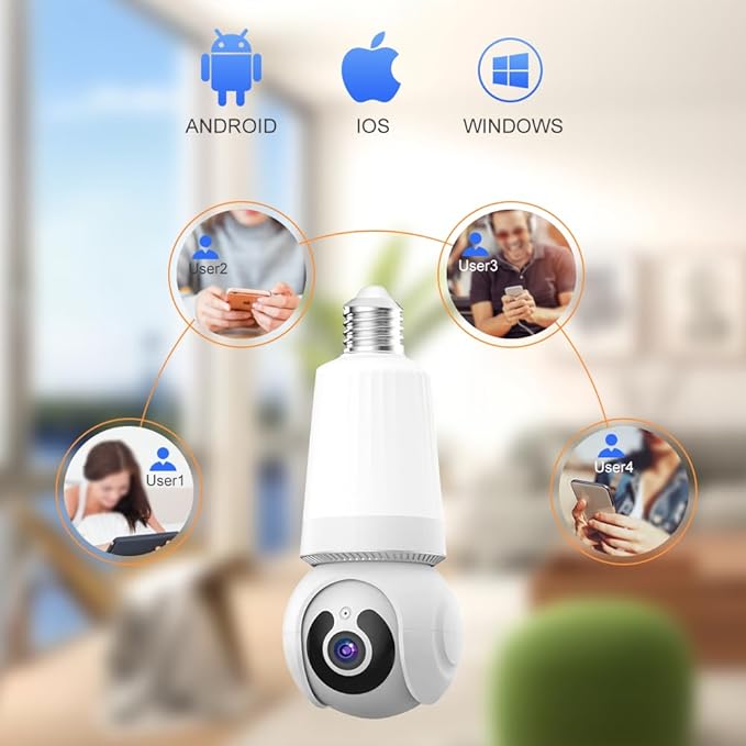 Light Bulb Security Camera WiFi Indoor/Outdoor Cam with Socket, AI Human Detection, Live View, 2-Way Audio, LED Smart Cameras for App Remote Control, V380 PRO White