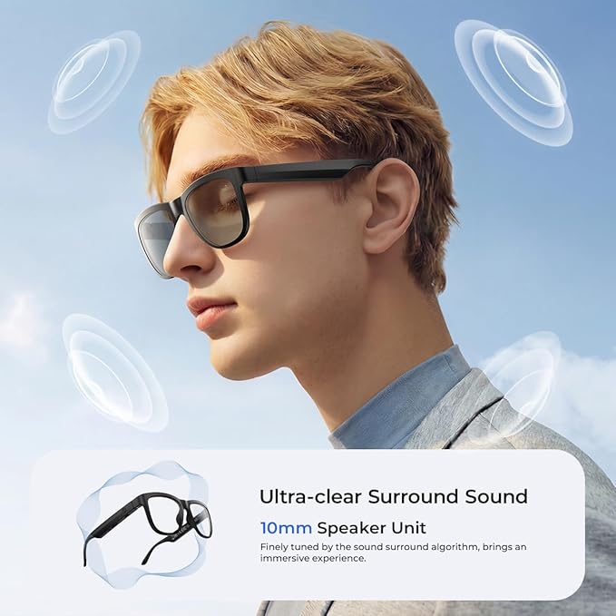 AI Smart Bluetooth Translation Glasses,Smart Glasses with 140+ Languages Online Translation and Color-Change Lens,Built-in Mic & Speakers,Anti-Blue Light Lens with Listening Voice Control