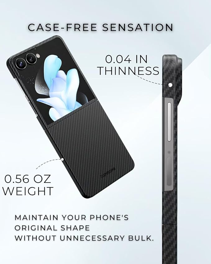 Thinborne Compatible with Samsung Galaxy Z Flip 7 Case, [600D Aramid Fiber] [Magnetic Charging] [Ultra Thin] [Minimalist Style] [Carbon Fiber Textures]
