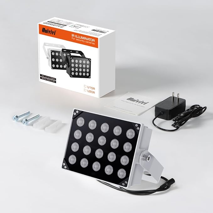 [Upgraded] Univivi IR Illuminators 20 LEDs 850nm Long Range Illuminator 90 Degree Wide Angle Infrared Flood Light IP67 Waterproof for Security Camera IR Light Indoor&Outdoor