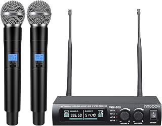 innopow Wireless Microphone System, Dual UHF Metal Cordless Mic Set, Long Distance 150-200Ft,16 Hours Continuous, Fixed Frequency, Use for Karaoke Singing, Family Party,Church (CH.01&02) - Image 1