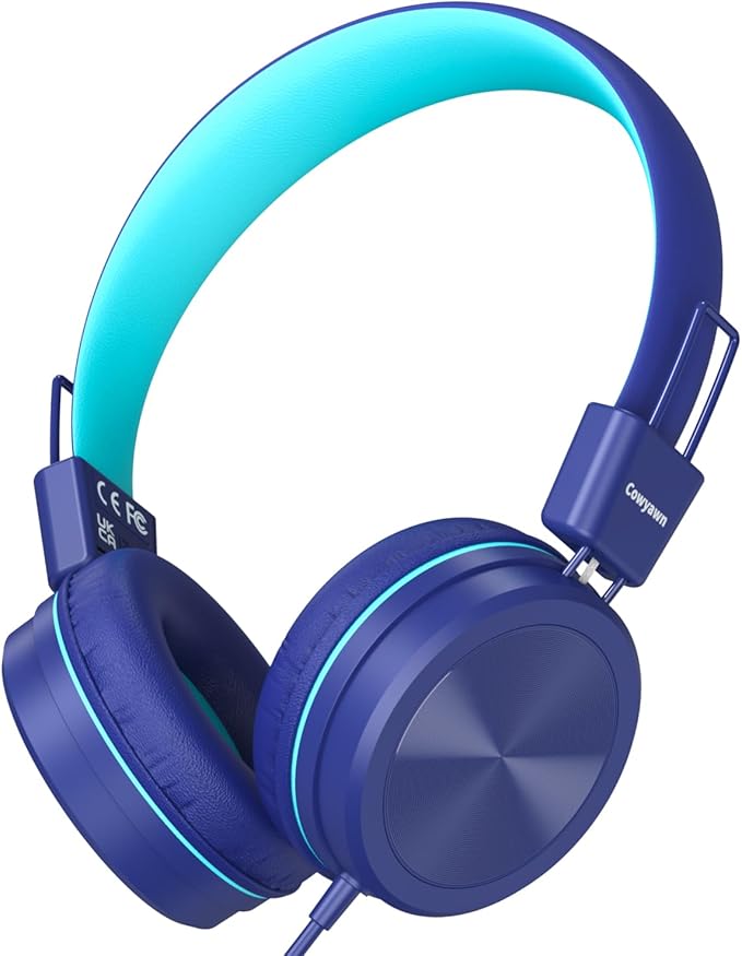 Kids Headphones, Toddler Headphones with Safe Volume Limiter 94dB, Wired School Headphones for Kid, 3.5mm Adjustable On-Ear Headphone for Boys/Girls/Children/Teens/iPad/Computer, Dark Blue