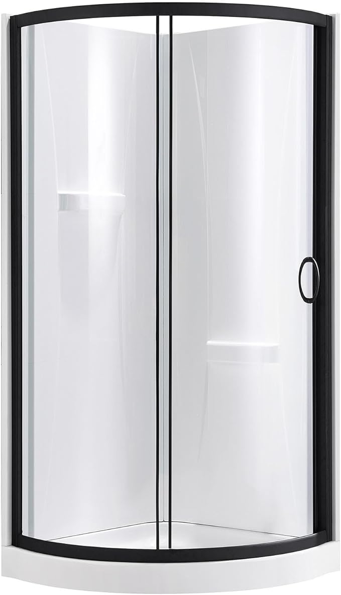 OVE Decors Breeze 34 in. Corner Shower Clear Sliding Door with Walls and Base in Black Finish