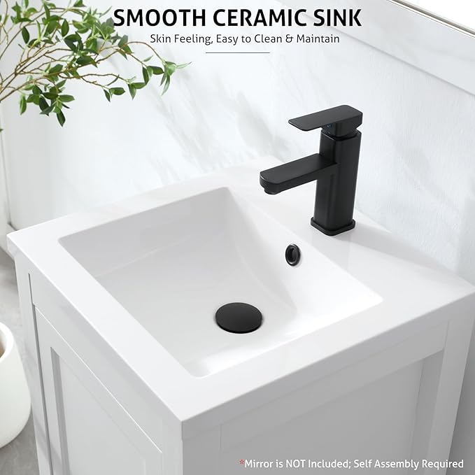 eclife 18" Bathroom Vanities with Sink Combo, Modern Thickened Wood Bathroom Storage Cabinet w/Undermount Sink, Matte Black Faucet Drain, Painted Surface, White