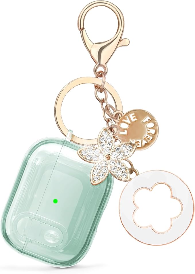 (with Lock) Clear Case Compatible for Cute Apple Airpods Pro1/2 Cases with Bling Keychain, VISOOM TPU Transparency Air pods Pro 1st 2nd Generation Earbuds Bling Keychain for iPod Pro2 1