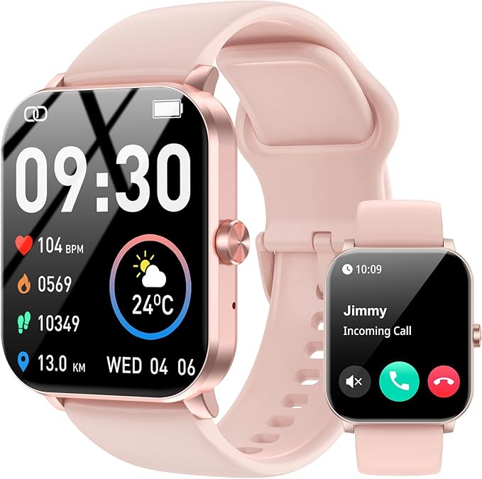 Smart Watch, 1.85" HD Smartwatch for Men Women (Answer/Make Calls), Fitness Watch with 120+ Sports Modes, IP68 Waterproof, Heart Rate/Sleep Monitor, Activity Trackers for iOS/Android (Pink)