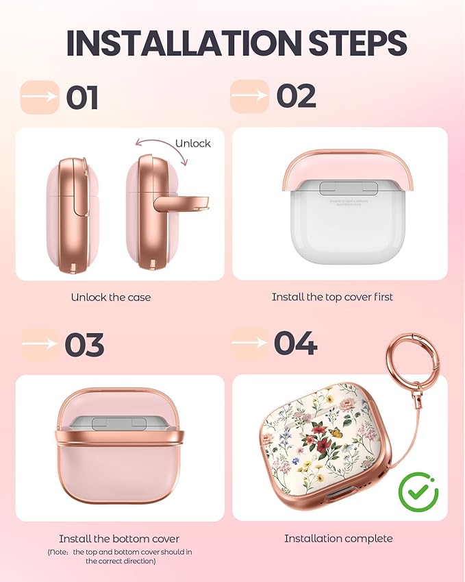 Coralogo for AirPods 4 Case with Safety Lock - Cute Cartoon for Women Girls Fashion Stylish Retro Flower Pattern Design Kawaii Girly Girlish Hard Protective Cover for AirPods 4th Generation 2024