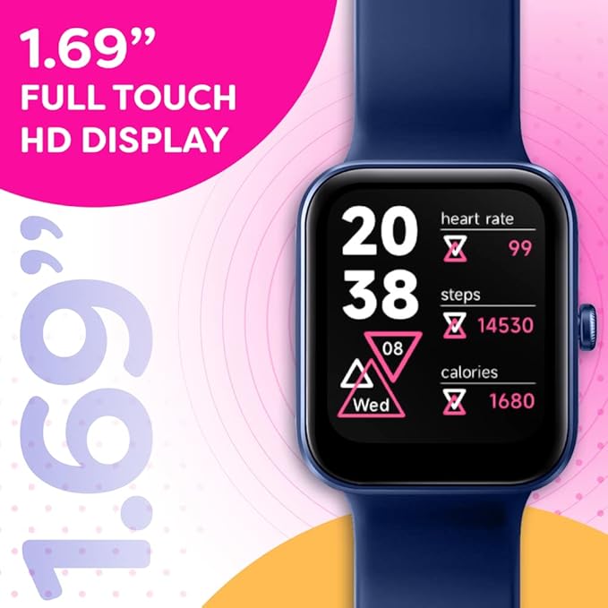 OCTANDRA Go VeryFit 1.69" Smart Watch - Heart Rate Blood Oxygen Saturation Sleep Monitor - Step Counter Pedometer - 5ATM Exercise Activity Fitness Tracker Watches for Men Women (ID207) (Blue)