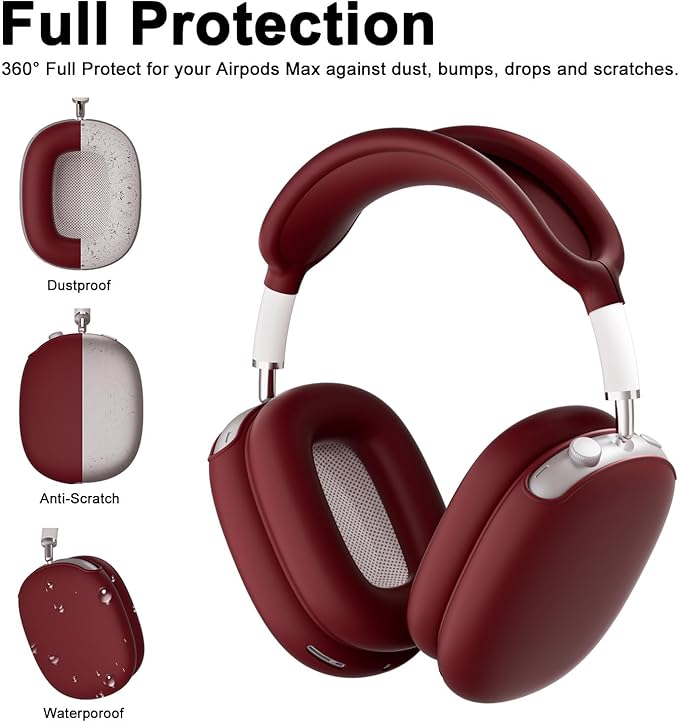 ATUAT for AirPods Max Headphones Case, Protective Silicone Case Cover Skin Accessories Anti-Scratch for Women Men for Apple AirPods Max 2024/2020 (USB-C/Lightning), Burgundy